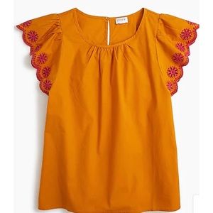 J.Crew Embriodered Flutter Sleeve Blouse
